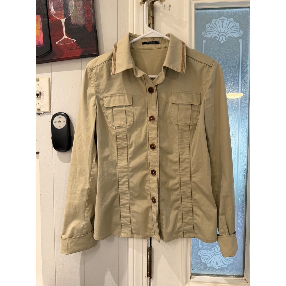 Elie Tahari Tan Khaki Button Down Utility Jacket Stitch Detail Pockets - Picture 2 of 4